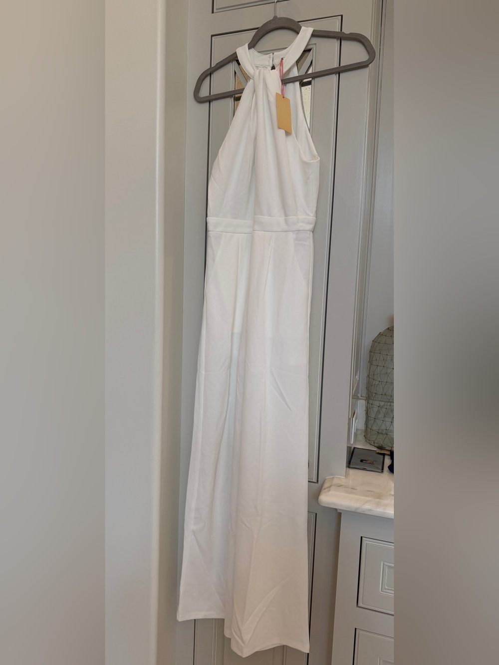 entro White Halter Wide-Leg Jumpsuit with Keyhole
